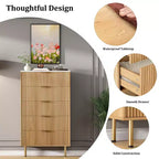 Weiß / Marmor & Holz Kommode mit 5 Schubladen – Geriffelte Platte, für 1 Person