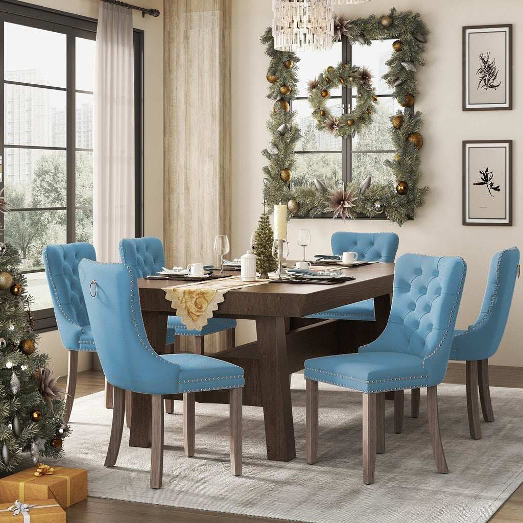Polsterstuhl aus getuftetem Samt mit Massivholzbeinen, 6er-Set