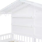 Hausbett in Twin-Größe mit Ablageregalen und Rausfallschutz, Montessori-Bettrahmen aus Holz für Kinder mit Fenster und glitzerndem Lichtband