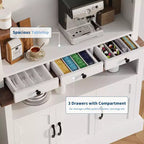 72" Hoher Bauernhaus-Kaffeebar-Schrank mit LED-Beleuchtung, Küchenbuffet mit Türen und Schublade, verstellbaren Einlegeböden, geräumiger Stauraum