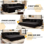 Whisen Velvet 3-in-1 Schlafsofa und wandelbares Schlafsofa im Kingsize-Format mit ausziehbarem Ottomane, getuftetem Design
