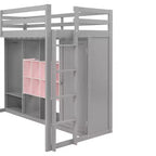 Hochbett für Kinder mit Kleiderschrank und Regalen, Holz-Hochbettgestell mit Aufbewahrungsschrank für Kinder und Jugendliche