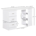 HOMCOM 47 Moderner Home-Office Computertisch Regal Kombination Schreibtisch Arbeitstisch mit 3 Schubladen und Ablagefach - Weiß