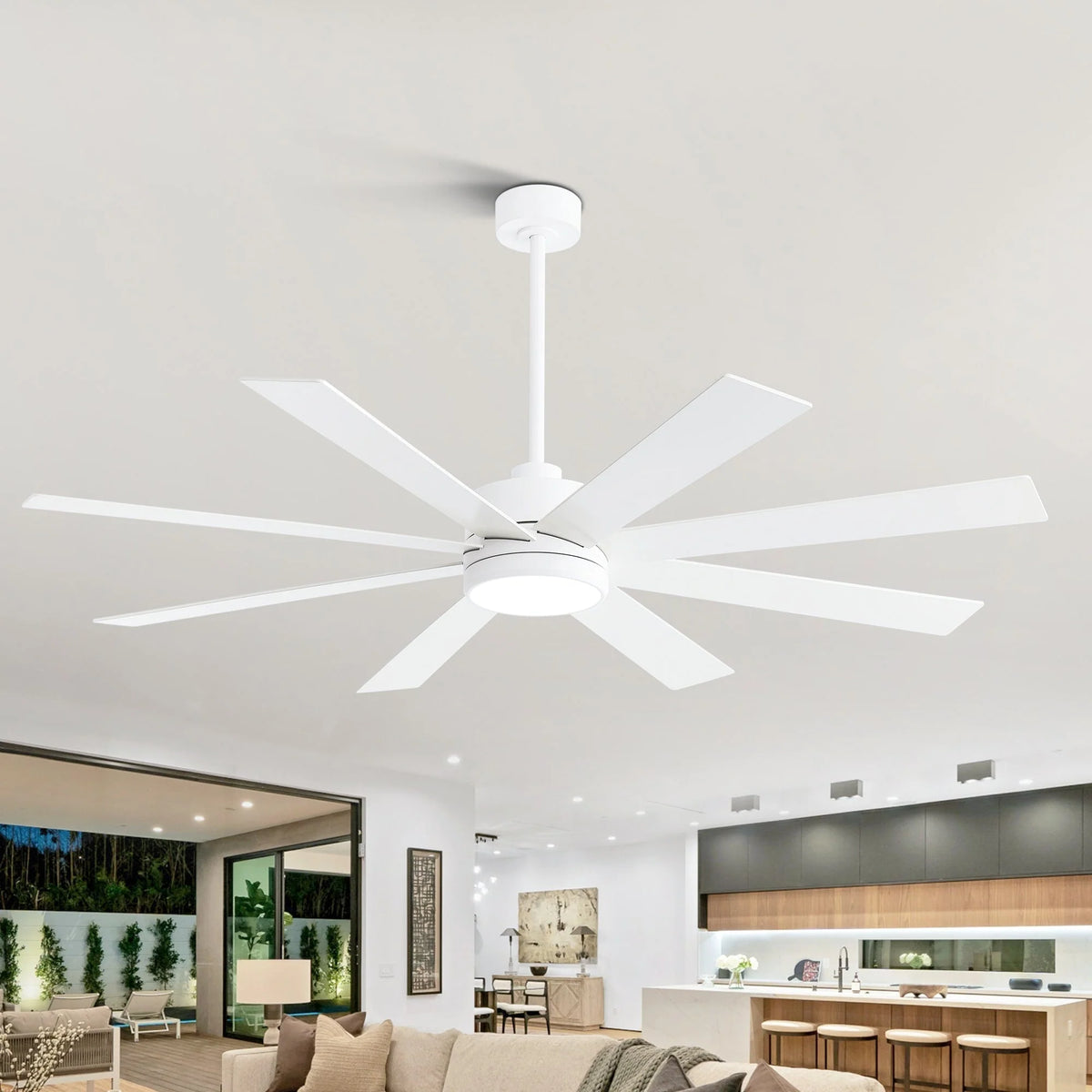 65-Zoll-LED-Deckenventilator mit 8 Flügeln, Licht und Fernbedienung, Schwarz
