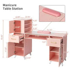 Schwarz/Pink Moderner Maniküre-Nageltisch mit Glasplatte & Handauflage, Einzelplatz