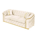 90.6 Samt-Dreisitzer-Sofa mit 2 Kissen, hochdichten Polstern, goldenen Akzenten und Kissen