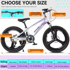 NAYSAYE 20 Zoll Kinder-Mountainbike mit 7-Gang-Antrieb und Magnesiumlegierungsrahmen für Jungen und Mädchen im Alter von 8-12 Jahren, 57.09*21.65*29.92
