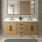 Vanity Art 72 Zoll Badezimmer-Waschtischunterschrank mit Doppelwaschbecken und Kunstmarmorplatte