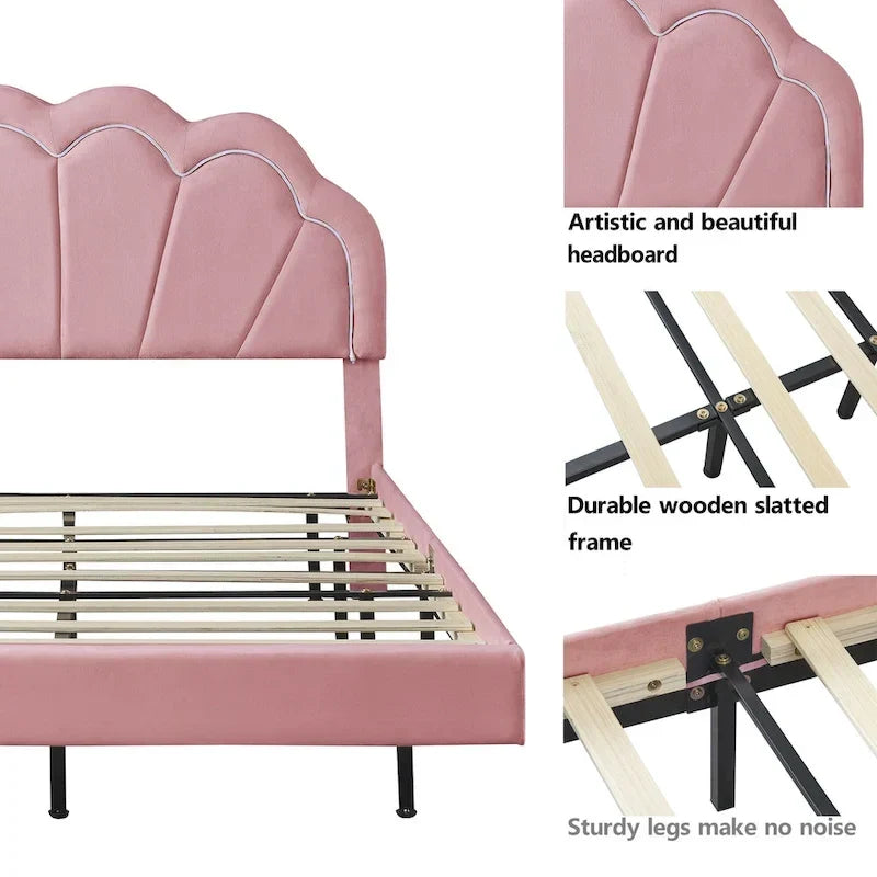 2-teiliges Schlafzimmerset mit LED-Podestbett in voller Größe und Stauraum-Ottomane