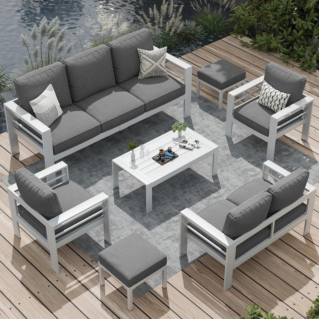 AECOJOY 7-teiliges Aluminium-Terrassenmöbel-Set Outdoor-Gesprächsgarnitur