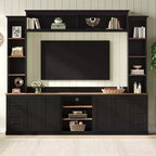 ModernLuxe 4-in-1 Bauernhaus Unterhaltungszentrum Wandregal, passend für Fernseher bis 70 Zoll, TV-Ständer Medienkonsole mit verstellbaren Regalen und Schubladen