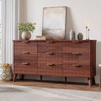 Kommode mit 9 Schubladen, gerillt, moderne Kommode, Holzkommode als TV-Ständer, geschwungenes Profil, für Wohnzimmer, Flur