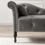 Moderne 60.6 Samt gepolsterte Knöpfe getuftete Chaiselongue mit Massivholzbeinen und Ziernägeln