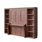 Wandklappbett für Doppel-/Queensize-Betten, platzsparendes Wandbett mit Schreibtisch und Bücherregal, Dunkelbraun – ModernLuxe