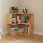 L-förmiges offenes Bücherregal aus Holz mit Naturfinish