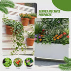 MAYEERTY Rechteckiger Pflanzkasten aus weißem Schmiedeeisen mit Spalier (Harold Wide-Narrow B Louvered), 72x35x16, 5-teilige Garten-Deko für Innen und Außen
