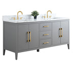 Vanity Art 72 Zoll Badezimmer-Waschtischunterschrank mit Doppelwaschbecken und Kunstmarmorplatte