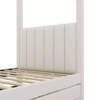 Plattformbett mit Baldachin, Leinenbezug, vollbettgroß, mit Ausziehbett und drei Schubladen