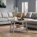 Honigbrauner runder Couchtisch mit 2 Ablageflächen, Maße 80 x 45 cm, ideal für das Wohnzimmer