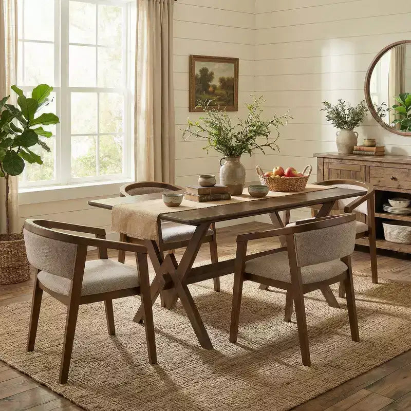 Christopher Knight Home Simon 5-teiliges Esszimmer-Set aus Kautschukholz im Mid-Century Modern Stil mit Bouclé-Stühlen