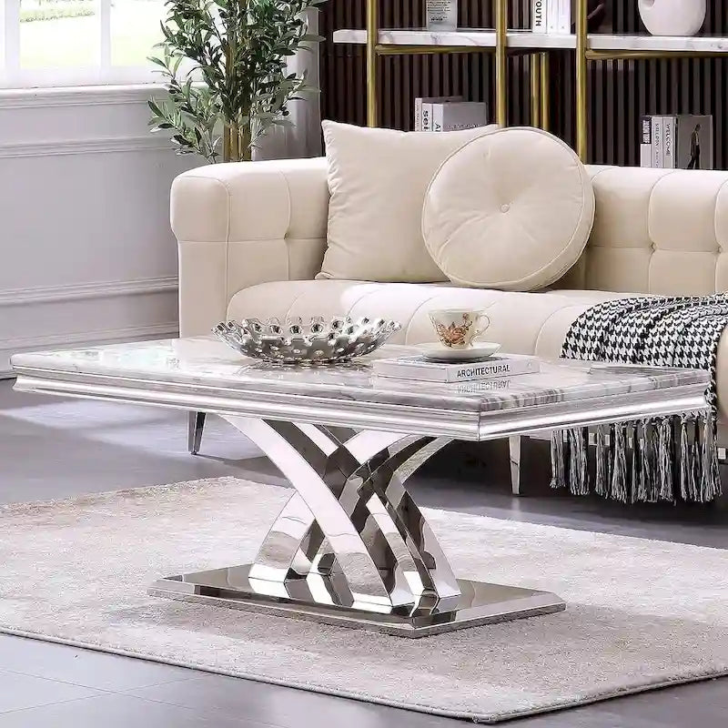 Moderner Couchtisch 48 Rechteckiger Couchtisch mit X-förmigem Sockel Couchtische für das Wohnzimmer