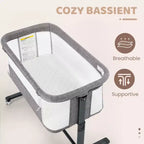 Baby-Beistellbett mit Rollen – Beige / Grau / Rosa, Bettschläfer, für 1 Baby
