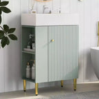 21.6 weißer Badezimmer-Waschtisch, Kombi-Schrank, Badezimmerschrank, Einzelkeramikwaschbecken, Stauraum auf der linken Seite