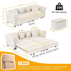 Whisen Velvet 3-in-1 Schlafsofa und wandelbares Schlafsofa im Kingsize-Format mit ausziehbarem Ottomane, getuftetem Design