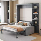 Whisen Modern Design Queen-Size Schrankbett mit Holzrahmen, Sofa und Regalen