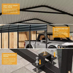 LinTimes 3,66 x 7,32 m Metall-Carport mit verzinktem Stahldach, pulverbeschichtetem Rahmen, wasserdichtem Unterstand für Fahrzeuge, Schutz für den Außenbereich