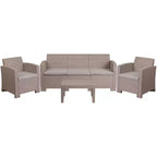 Flash Furniture 4 Piece Outdoor Faux Rattan Chair, Sofa and Table Set