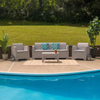 Flash Furniture 4-teiliges Outdoor-Sitzgruppen-Set aus Kunst-Rattan mit Stuhl, Sofa und Tisch