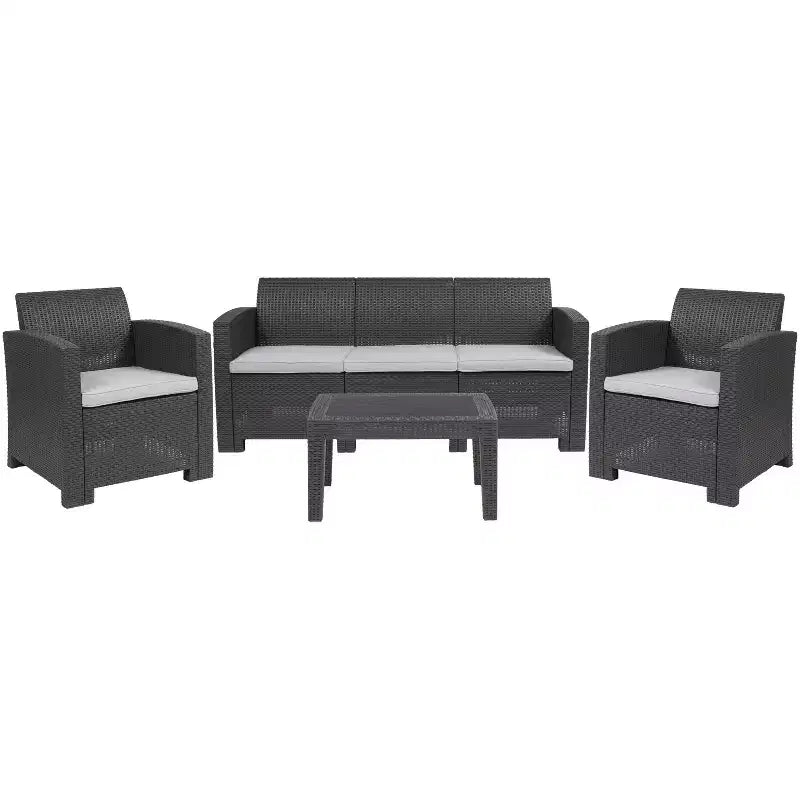 Flash Furniture 4-teiliges Outdoor-Sitzgruppen-Set aus Kunst-Rattan mit Stuhl, Sofa und Tisch