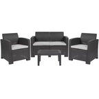 Flash Furniture 4 Piece Outdoor Faux Rattan Chair, Loveseat and Table Set