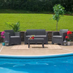 Flash Furniture 4-teiliges Outdoor-Set aus Polyrattan-Sesseln, Zweisitzer und Tisch
