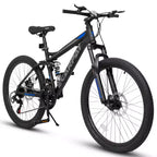 Okak 26-Zoll-Mountainbike mit Scheibenbremsen, 21-Gang-Erwachsenenfahrrad mit robustem Rahmen und doppelter Hinterradfederung, Fahrrad für Stadt- und Straßenfahrten