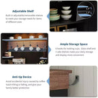 72" Hoher Bauernhaus-Kaffeebar-Schrank mit LED-Beleuchtung, Küchenbuffet mit Türen und Schublade, verstellbaren Einlegeböden, geräumiger Stauraum
