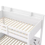 Etagenbett für Geschwister (oben: Twin, unten: Full) mit Stauraum, LED-Beleuchtung und Ladestation, Holzetagenbett mit seitlichen Regalen für Kinder & Jugendliche