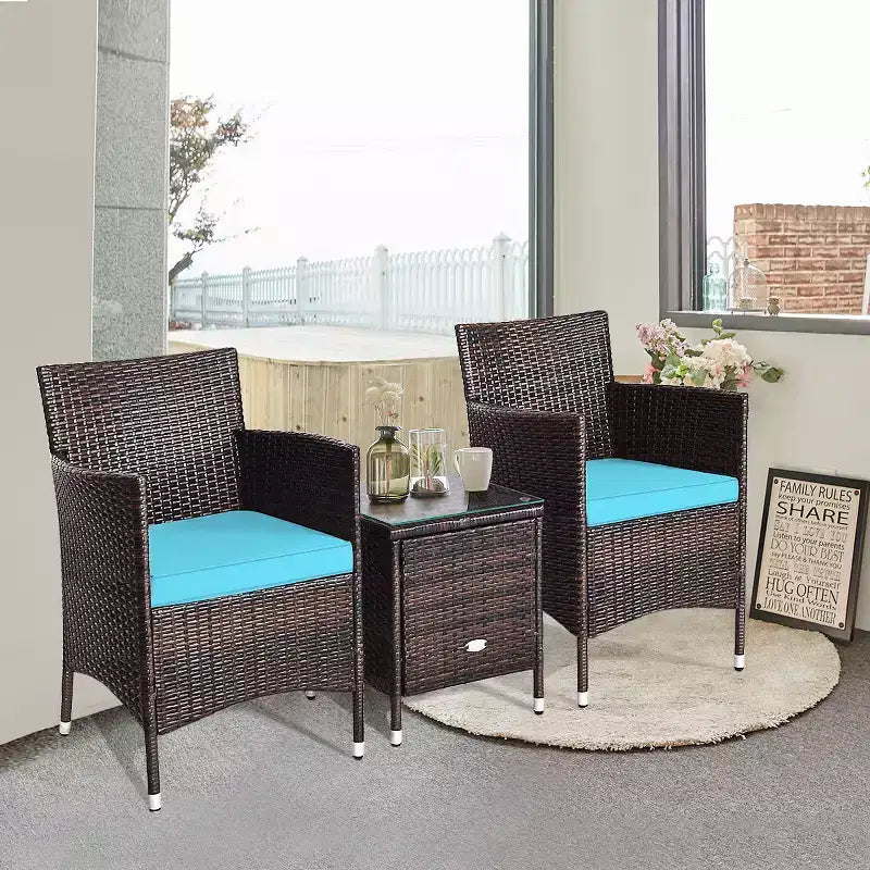 Costway Outdoor 3-teiliges PE Rattan Lounge Set mit Stühlen und Couchtisch für den Garten