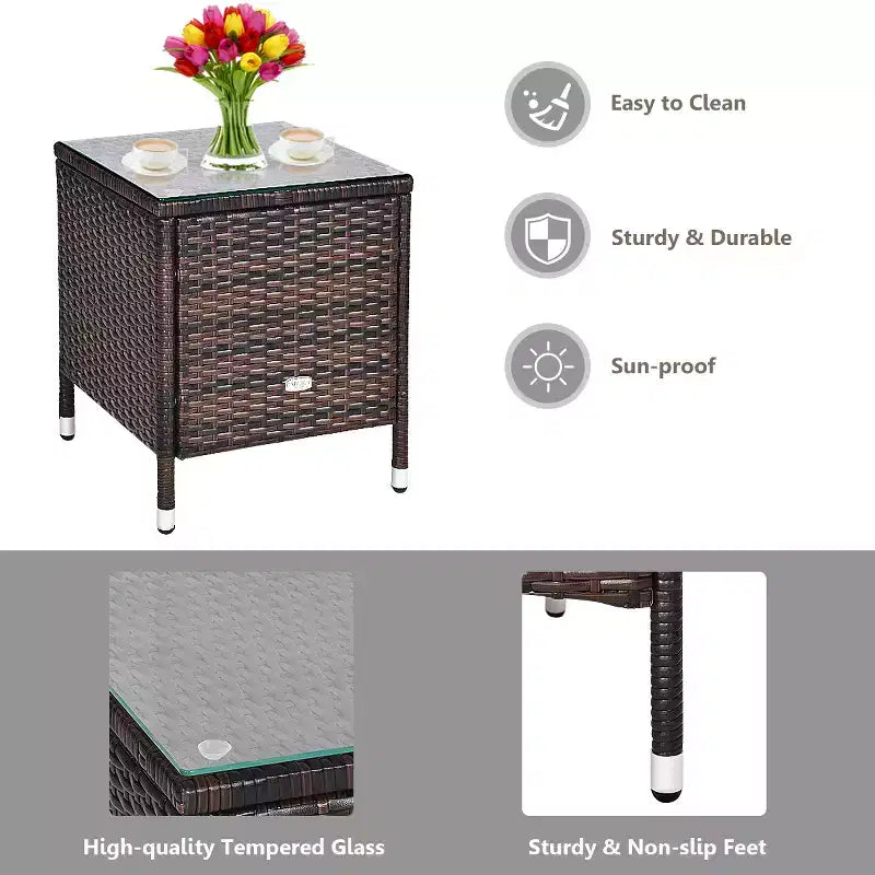 Costway Outdoor 3-teiliges PE Rattan Lounge Set mit Stühlen und Couchtisch für den Garten