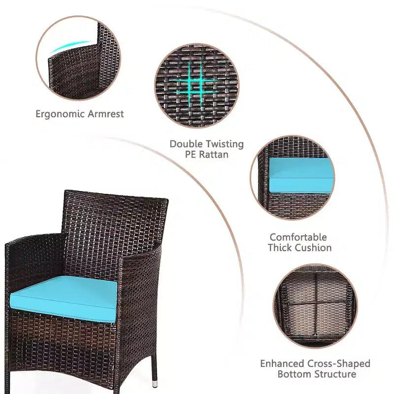 Costway Outdoor 3-teiliges PE Rattan Lounge Set mit Stühlen und Couchtisch für den Garten