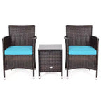 Costway Outdoor 3-teiliges PE Rattan Lounge Set mit Stühlen und Couchtisch für den Garten