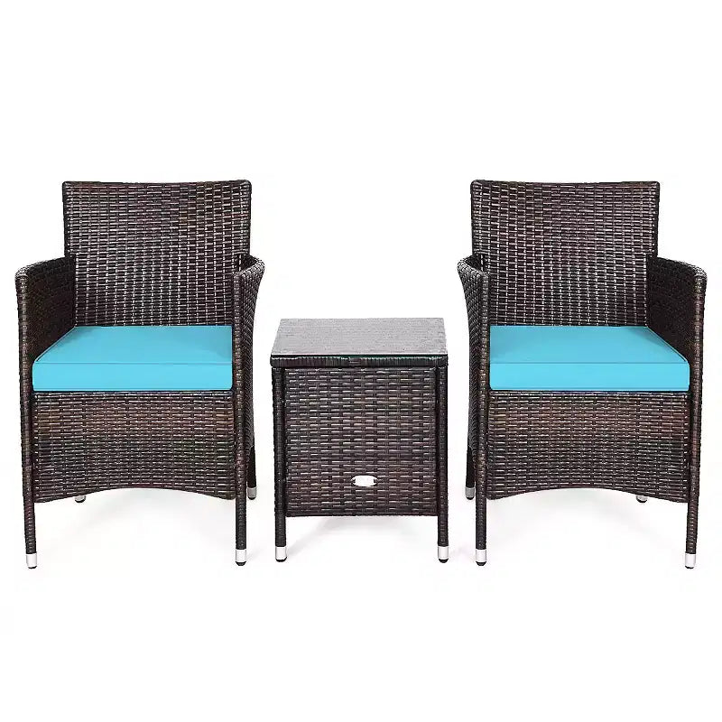 Costway Outdoor 3-teiliges PE Rattan Lounge Set mit Stühlen und Couchtisch für den Garten