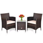 Costway Outdoor 3-teiliges PE Rattan Lounge Set mit Stühlen und Couchtisch für den Garten