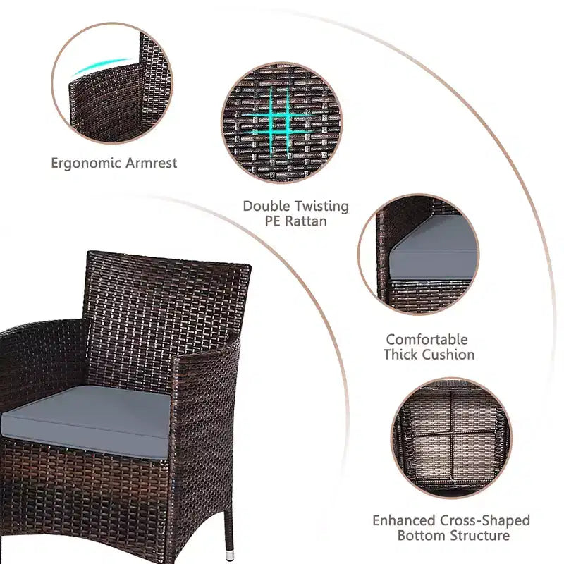 Costway Outdoor 3-teiliges PE Rattan Lounge Set mit Stühlen und Couchtisch für den Garten