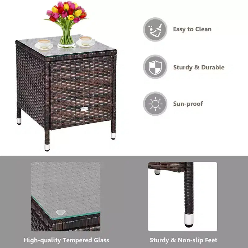 Costway Outdoor 3-teiliges PE Rattan Lounge Set mit Stühlen und Couchtisch für den Garten