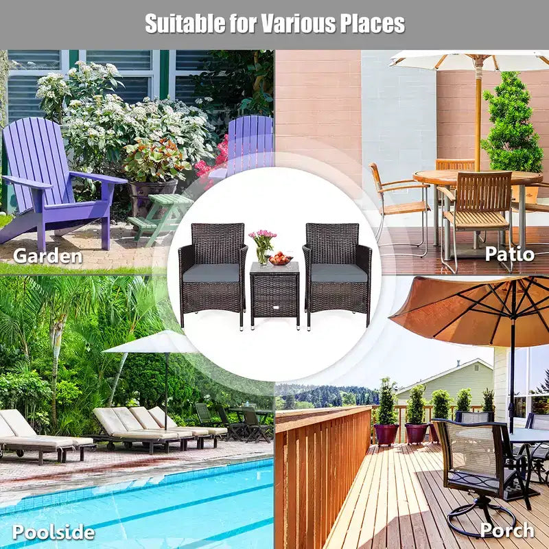 Costway Outdoor 3-teiliges PE Rattan Lounge Set mit Stühlen und Couchtisch für den Garten