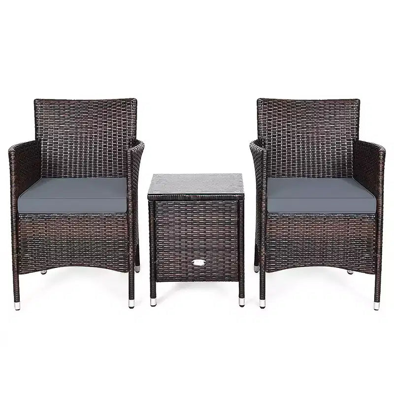 Costway Outdoor 3-teiliges PE Rattan Lounge Set mit Stühlen und Couchtisch für den Garten