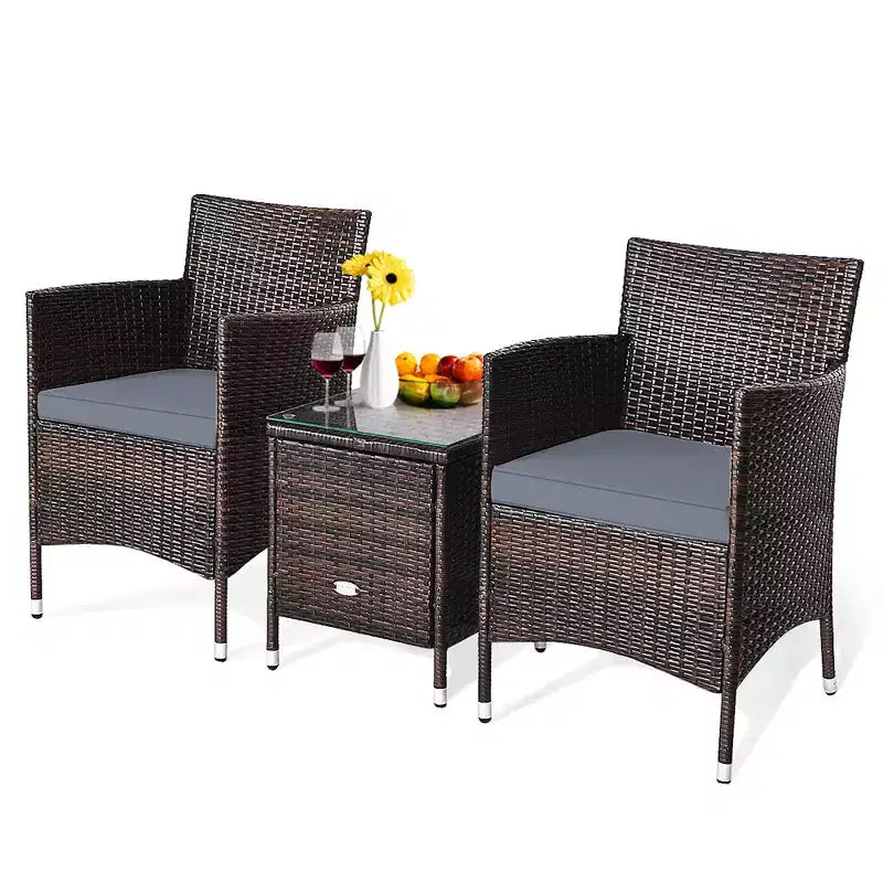 Costway Outdoor 3-teiliges PE Rattan Lounge Set mit Stühlen und Couchtisch für den Garten
