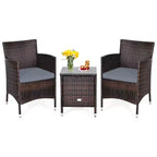 Costway Outdoor 3-teiliges PE Rattan Lounge Set mit Stühlen und Couchtisch für den Garten